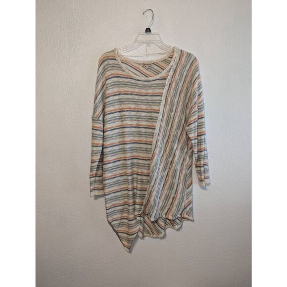 Democracy Sweater Womens L Striped Fall Preppy Momcore Cozy Open Knit Pullover - Picture 13 of 13